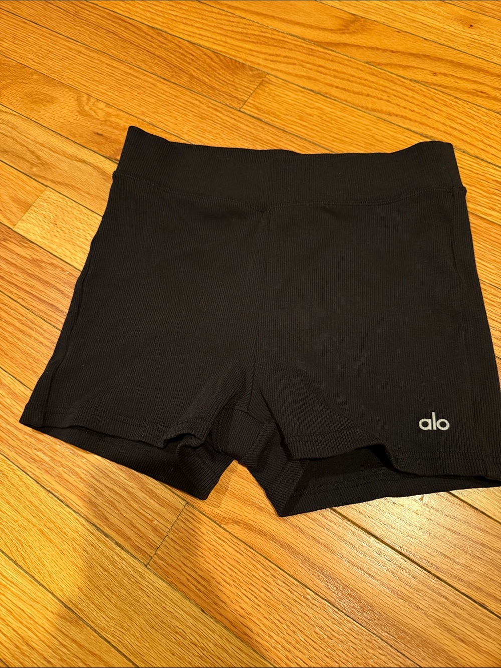 ALO Yoga Black Ribbed High-Rise Bike Shorts